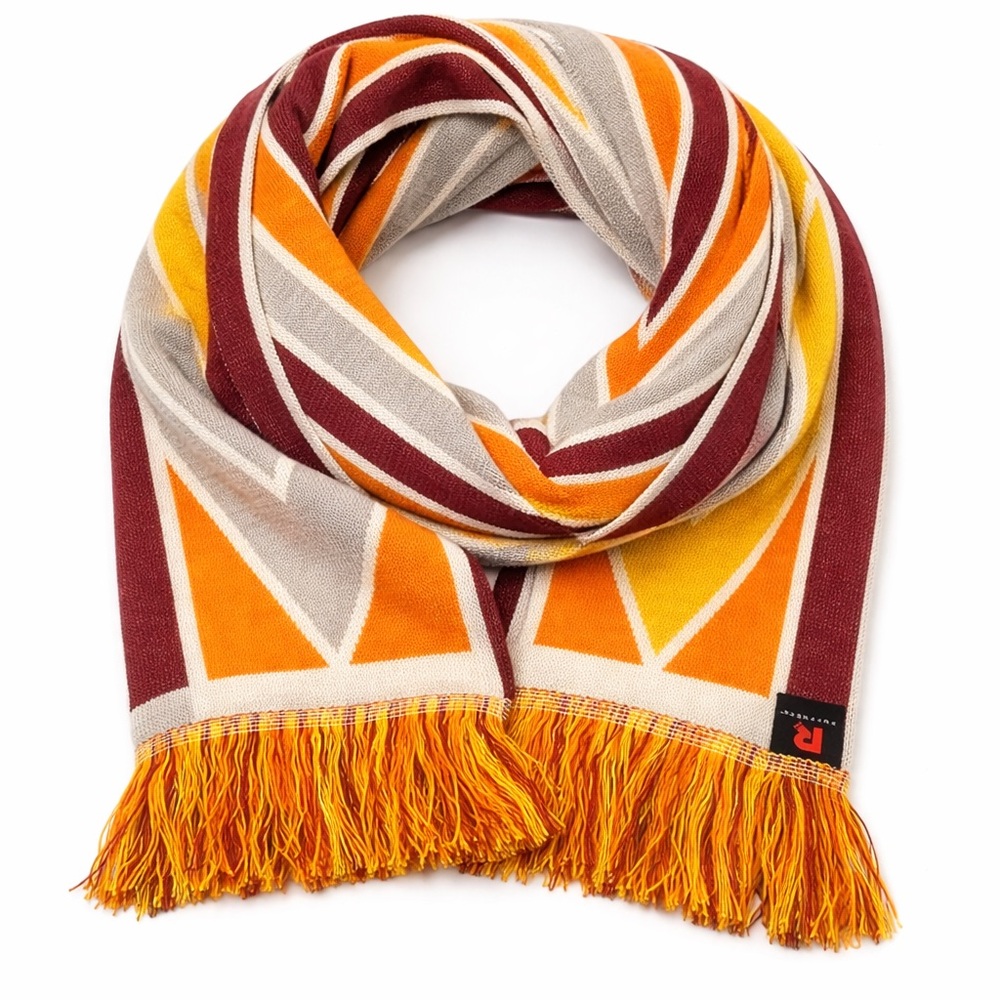 Ruff Neck Knitted Scarf 100% Acrylic Geometric Fringe 60” x 7.25” New
